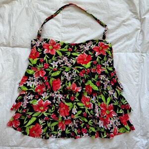 island escape Floral layered tiered halter tankini top sz 12 resort beach